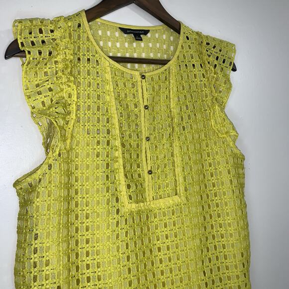 Banana Republic Geo Lace Ruffle Top Bright Celery Yellow Women Top Blouse Size L - Picture 3 of 13